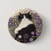 Kat in bloemen ronde button 5,7 cm (Voorkant)