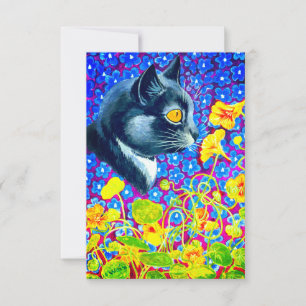 Kat in bloemen RSVP kaartje