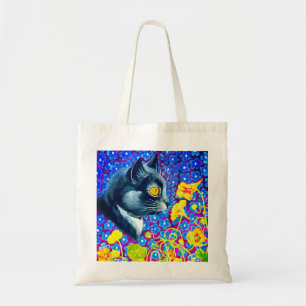 Kat in bloemen tote bag