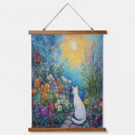 Kat in bloementuin - impressionistische kunst hangend wandkleed