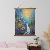 Kat in bloementuin - impressionistische kunst hangend wandkleed (Slaapkamer)