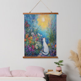Kat in bloementuin - impressionistische kunst hangend wandkleed