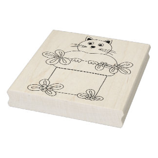 Kat in bloempot rubberstempel