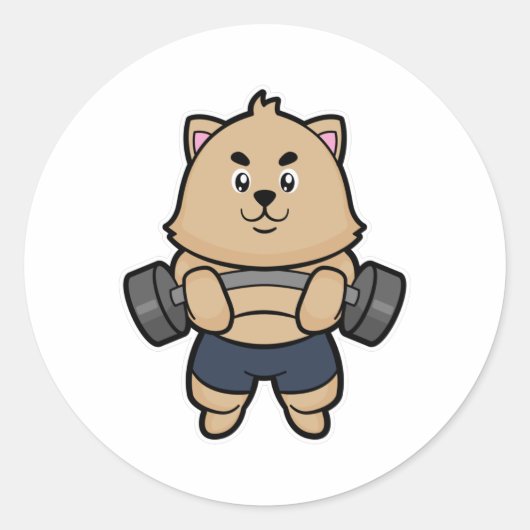 Kat in Bodybuilding met Barbell Ronde Sticker (Voorkant)