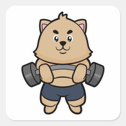 Kat in Bodybuilding met Barbell Vierkante Sticker (Voorkant)