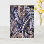 Kat in Boom met Fiets Schattige Grappige Katten Kaart (Gele Bloem)