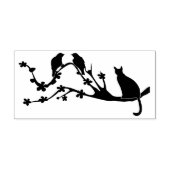 Kat in Boom met Vogels Silhouet Rubberstempel (Afrduk)
