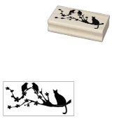 Kat in Boom met Vogels Silhouet Rubberstempel (Gestempeld)