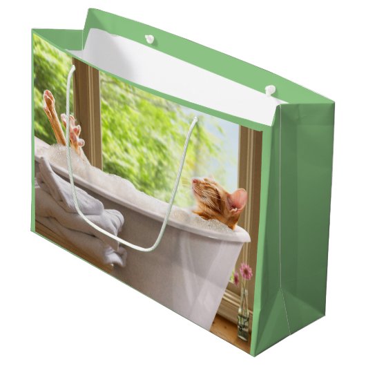 Kat in Bubble Bath Groot Cadeauzakje (Voorkant Gekanteld)