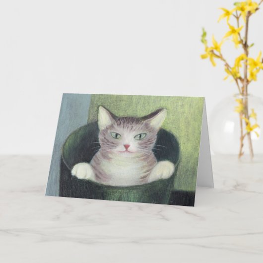 Kat in Bucket Kaart (Gele Bloem)