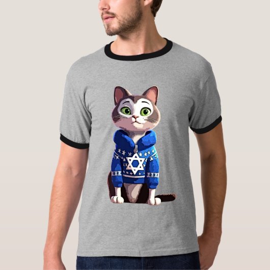 Kat in Chanoeka Sweater T-shirt (Voorkant)