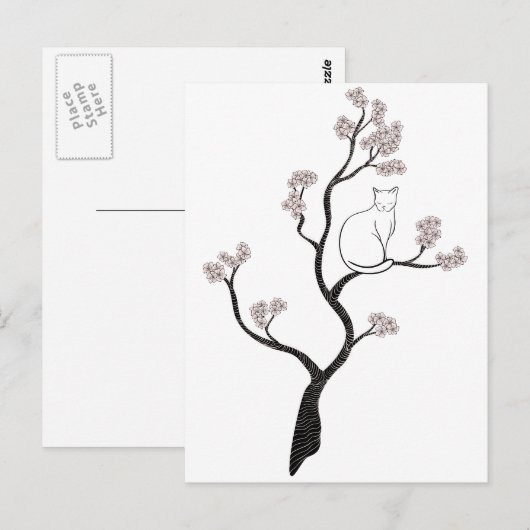 Kat in Cherry Blossom Tree Briefkaart (Voorkant / Achterkant)