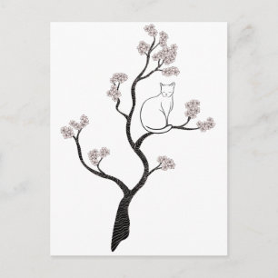Kat in Cherry Blossom Tree Briefkaart