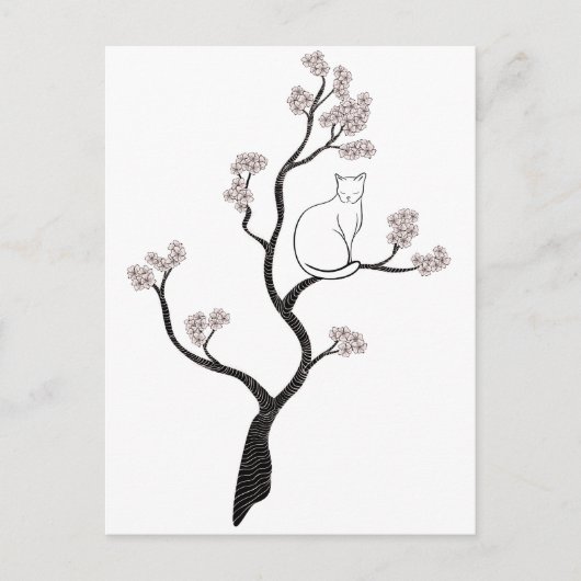 Kat in Cherry Blossom Tree Briefkaart (Voorkant)