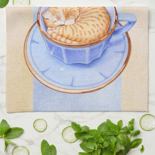 Kat in Coffee Tea Towel Theedoek (Gevouwen)