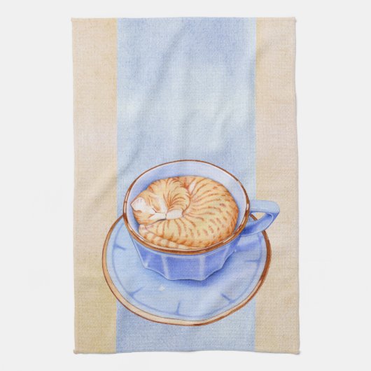 Kat in Coffee Tea Towel Theedoek (Verticaal)