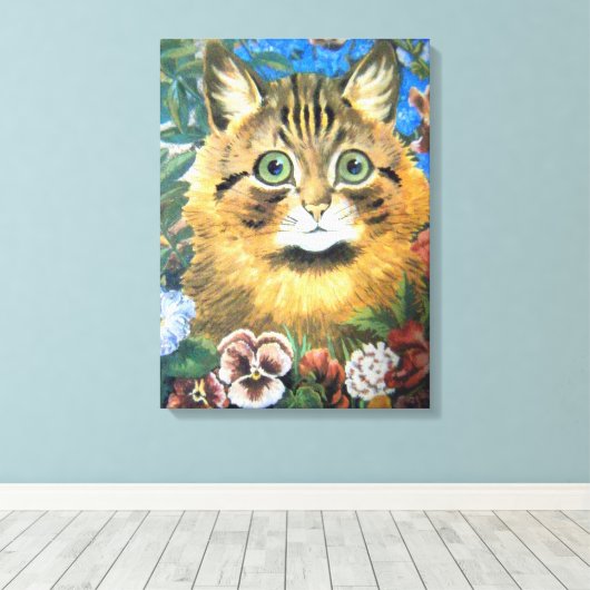 Kat in de bloem, Louis Wain Canvas Afdruk (Insitu (Houten vloer))
