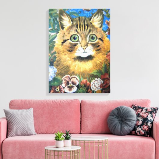 Kat in de bloem, Louis Wain Canvas Afdruk (Insitu (Woonkamer))