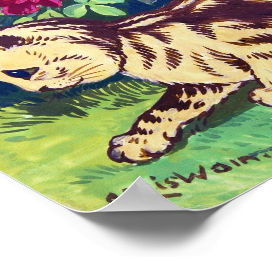 Kat in de bloem, Louis Wain Poster (Hoek)