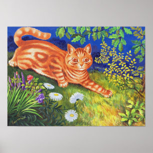 Kat in de bloementuin, Louis Wain Poster