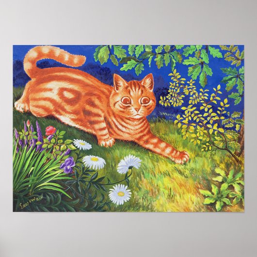 Kat in de bloementuin, Louis Wain Poster (Voorkant)