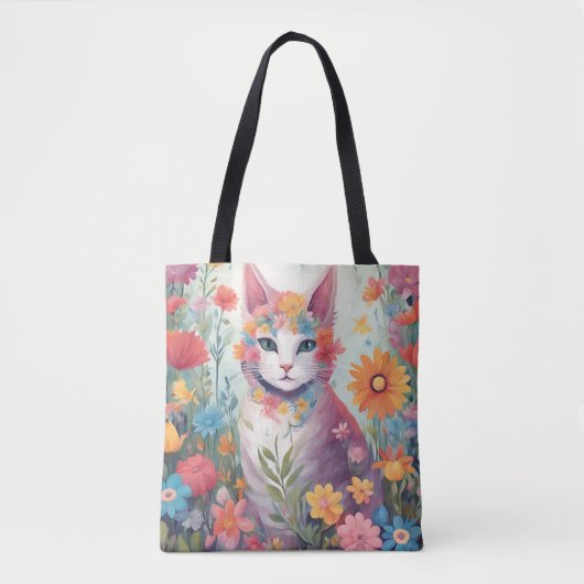 Kat in de bloementuin tote bag (Voorkant)