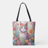 Kat in de bloementuin tote bag (Achterkant)