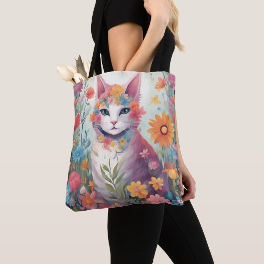 Kat in de bloementuin tote bag (Dichtbij)