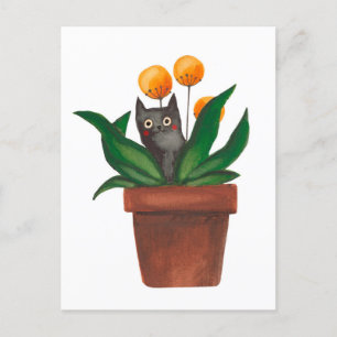 Kat in de bloempot aankondigingskaart