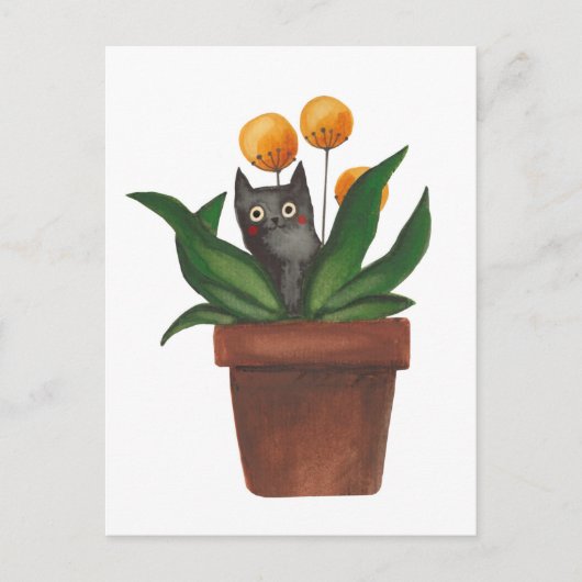 Kat in de bloempot aankondigingskaart (Voorkant)