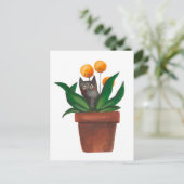 Kat in de bloempot briefkaart (Staand voorkant)