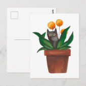 Kat in de bloempot briefkaart (Voorkant / Achterkant)