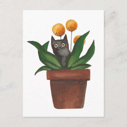 Kat in de bloempot briefkaart (Voorkant)