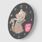 Kat in de cartoon van teacup op munt grote klok (Hoek)