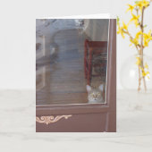 Kat in de deuropening kaart (Gele Bloem)