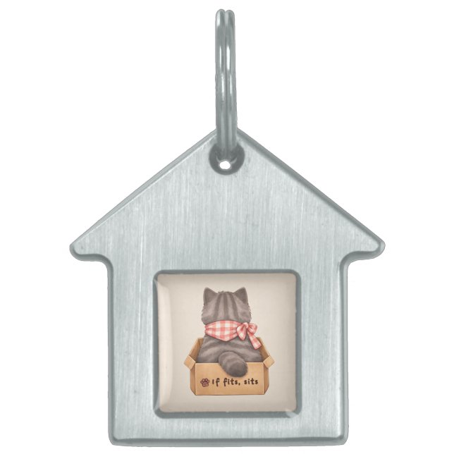 Kat in de doos huisdieren naamplaatje (Voorkant)