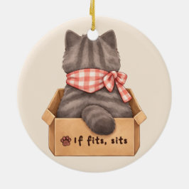 Kat in de doos keramisch ornament
