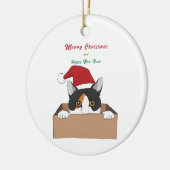 Kat in de doos Kerstmetaal Keramisch Ornament (Links)