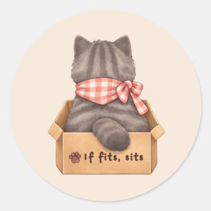 Kat in de doos ronde sticker