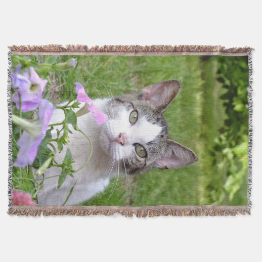 Kat in de Driemaands Blanket Flowers Deken (Voorkant)
