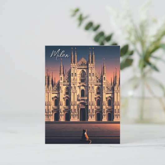 Kat in de Duomo van Milaan Briefkaart (Staand voorkant)
