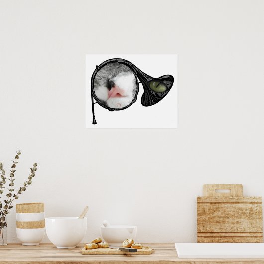 kat in de franse hoorn poster (Keuken)