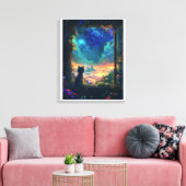 Kat in de hemel canvas afdruk (Insitu (Woonkamer))