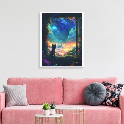 Kat in de hemel canvas afdruk (Insitu (Woonkamer))