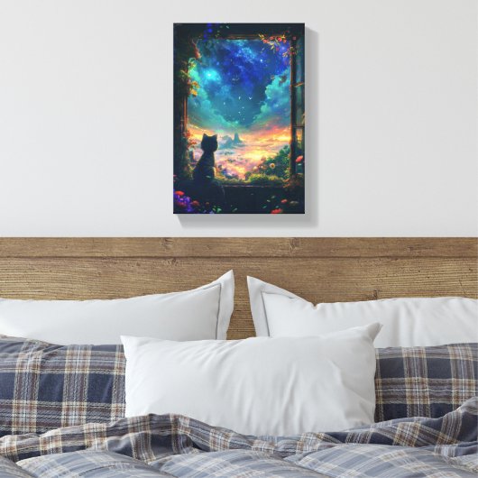 Kat in de hemel canvas afdruk (Insitu (Slaapkamer))