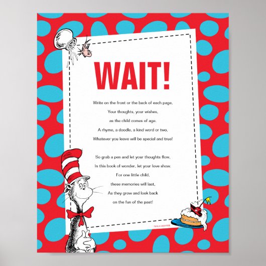 Kat in de Hoed Boek Gastboek Feestbord Poster (Voorkant)