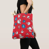 Kat in de hoed | De vis rode patroon Tote Bag (Dichtbij)