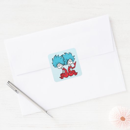 Kat in de hoed Ding Een & Ding Twee Vierkante Sticker (Envelop)