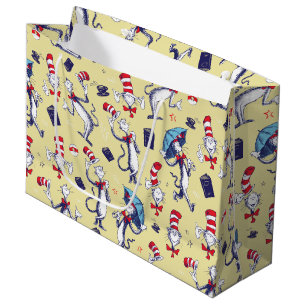 Kat In De Hoed   Geel Patroon Groot Cadeauzakje