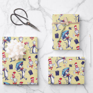 Kat In De Hoed   Geel Patroon Inpakpapier Vel